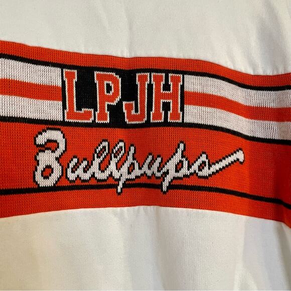 Vintage 80s Orange & White Cheerleader Uniform Crewneck Sweater LPJH Bullpups - Picture 15 of 16